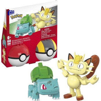 MEGA Pokemon-Pokeball Σετ Των 2 Pokemon Bulbasaur And Meowth Pokemon Κατασκευών HXP11 / JCR82 194735275342