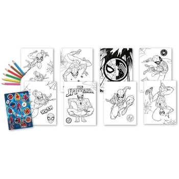 kids licensing Spiderman Colouring Set With Pencil Colours And Stitch Stickers SP50019 8435507873307