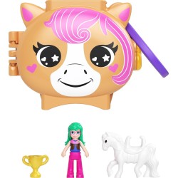 Mattel Polly Pocket Pet Connects Horse, Stackable Compact Playset With Micro Doll and Pet Animal, Mini Toys, Travel Toys GYV99 /