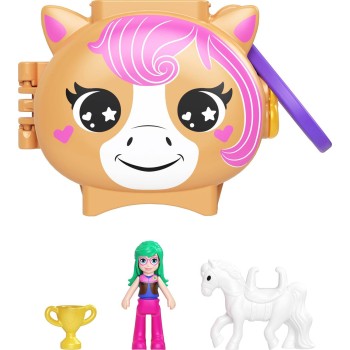 Mattel Polly Pocket Pet Connects Horse, Stackable Compact Playset With Micro Doll and Pet Animal, Mini Toys, Travel Toys GYV99 /