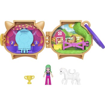 Mattel Polly Pocket Pet Connects Horse, Stackable Compact Playset With Micro Doll and Pet Animal, Mini Toys, Travel Toys GYV99 /