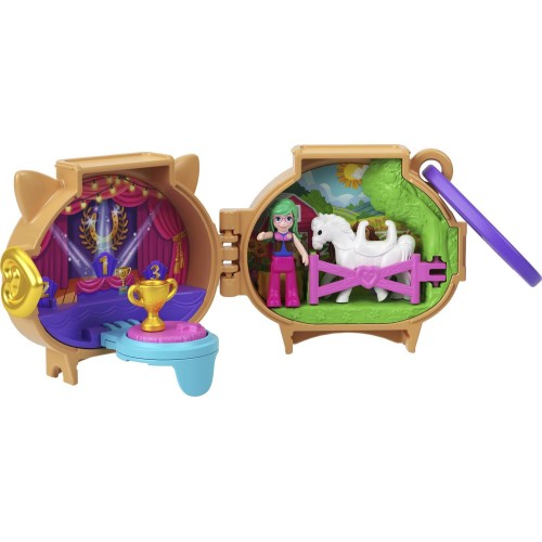 Mattel Polly Pocket Pet Connects Horse, Stackable Compact Playset With Micro Doll and Pet Animal, Mini Toys, Travel Toys GYV99 /