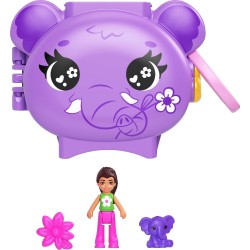 Mattel Polly Pocket Pet Connects Elephant, Stackable Compact Playset With Micro Doll and Pet Animal, Mini Toys, Travel Toys GYV9