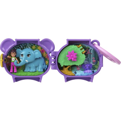 Mattel Polly Pocket Pet Connects Elephant, Stackable Compact Playset With Micro Doll and Pet Animal, Mini Toys, Travel Toys GYV9
