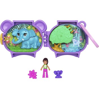 Mattel Polly Pocket Pet Connects Elephant, Stackable Compact Playset With Micro Doll and Pet Animal, Mini Toys, Travel Toys GYV9
