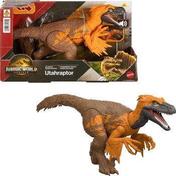 Mattel Jurassic World Rebirth Wild Roar Utahraptor Dinosaur Toy, Tail Controlled Attack Chomp & Sound JGB87 / JGC80 194735310791