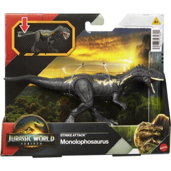 Mattel Jurassic World Rebirth Strike Attack Monolophosaurus Dinosaur Toy, Single Strike Action, Authentic & Posable JGB77 / JCL6