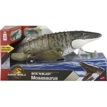 Mattel Jurassic World Rebirth Bite N Blast Mosasaurus And Mini Dilophosaurus Με Λειτουργία Κίνησης Και Ήχους Φιγούρα Παιχνιδιού 