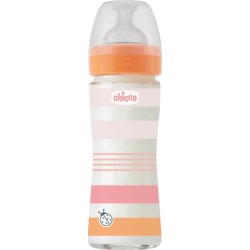 Chicco Glass Bottle Well Being Against Colic With Pink Silicone Nipple 240ml for 0+ Months A50-28721-11 8058664166282