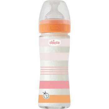 Chicco Glass Bottle Well Being Against Colic With Pink Silicone Nipple 240ml for 0+ Months A50-28721-11 8058664166282