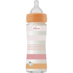 Chicco γυάλινο μπιμπερό well being κατά των κολικών με θηλή σιλικόνης ροζ 240ml για 0+ μηνών A50-28721-11 8058664166282