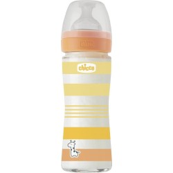 Chicco γυάλινο μπιμπερό well being κατά των κολικών με θηλή σιλικόνης κίτρινο 240ml για 0+ μηνών A50-28721-31 8058664166305