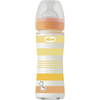 Chicco Glass Bottle Well Being Against Colic With Silicone Nipple Yellow 240ml for 0+ Months A50-28721-31 8058664166305