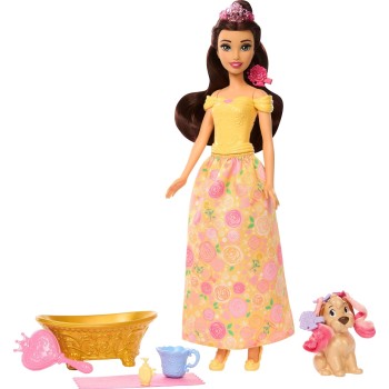 Mattel Disney Princess Bathe & Brush Belle Fashion Doll & Dog Figure With Color Change & Accessories JFC42 194735293056
