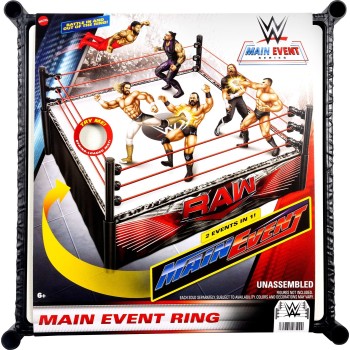 Mattel WWE Superstar Ring With Labels For Main Event & Raw, Spring-Loaded With Elastic Ring Ropes Σετ Για Παιχνίδι Με Κούκλες JD
