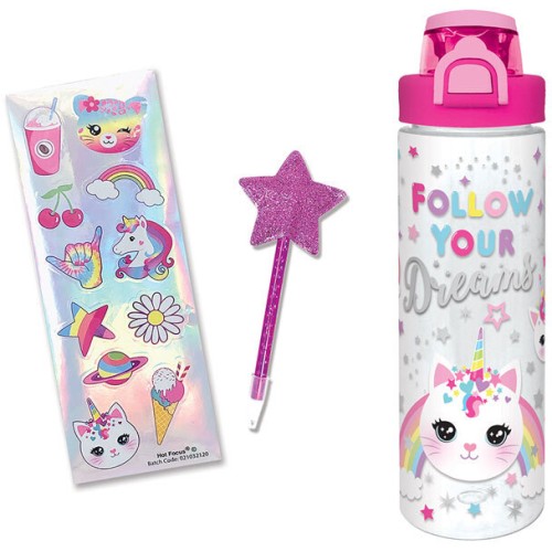 Hot Focus Cat Pop-Open Water Bottle Writing Fun 700Ml - Παγούρι 700Ml HF412CAT 842817018805
