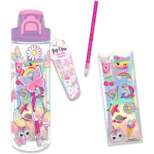 Hot Focus Tie Dye Butterfly Pop-Open Water Bottle Writing Fun 700Ml HF412TB 842817060514