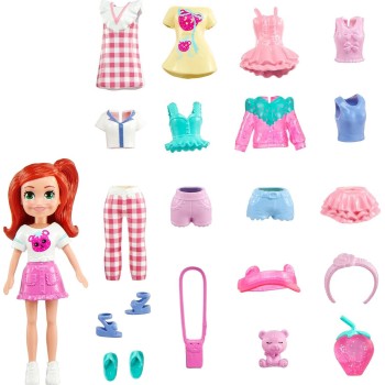 Mattel Polly Pocket Medium Fashion Pack, Travel Toy With Doll and Clothing Accessories, Strawberry Garden Theme HKV88 / JCB22 19