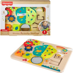 Mattel Fisher-Price Wooden Activity Station Baby Busy Board Toy For Developmental Play, 1 Wood Piece JDM53 194735287864