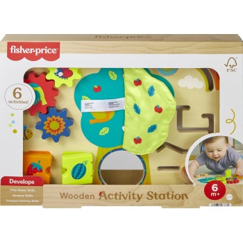 Mattel Fisher-Price Wooden Activity Station Baby Busy Board Toy For Developmental Play, 1 Wood Piece JDM53 194735287864