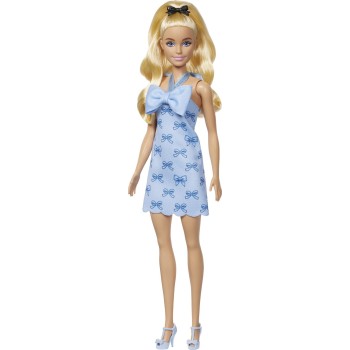 Mattel Barbie Fashionistas Doll 237 In Blue Bow Halter Dress, Blonde Ponytail With Bow Accessory FBR37 / HYT93 194735255634