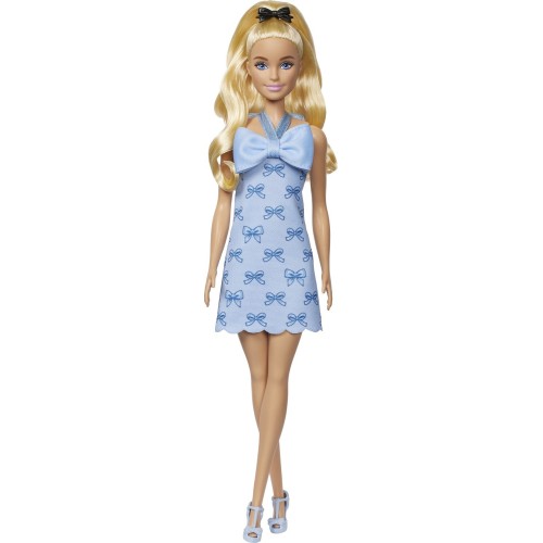 Mattel Barbie Fashionistas Doll 237 In Blue Bow Halter Dress, Blonde Ponytail With Bow Accessory FBR37 / HYT93 194735255634
