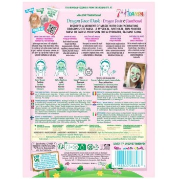 7th Heaven Dragon Face Mask Panthenol 25Gr – Cloth Beauty Mask With Design Ages 8+ Vegan 6648 083800066483