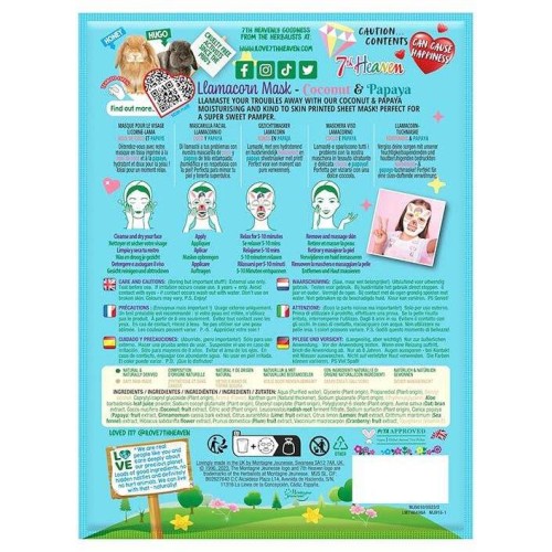7th Heaven Lamacorn Face Mask Coconut & Papaya 25Gr – Μάσκα Ομορφιάς Πανί Με Σχέδιο Ηλικίες 8+ Vegan 6498 083800064984