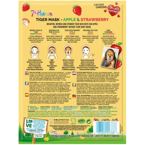 7th Heaven Tiger Face Mask Apple & Strawberry 25Gr – Μασκά Ομορφίας Πανί Με Σχέδιο Ηλικίες 8+ Vegan 4788 083800047888
