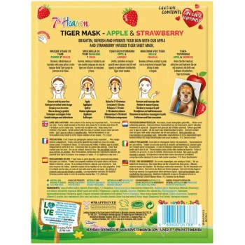 7th Heaven Tiger Face Mask Apple & Strawberry 25Gr – Μασκά Ομορφίας Πανί Με Σχέδιο Ηλικίες 8+ Vegan 4788 083800047888