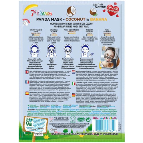 7th Heaven Panda Face Mask Coconut & Banana Children's Moisturizing Face Mask 28Gr 4784 083800047840
