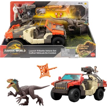 Mattel Jurassic World Rebirth Vehicle With 1 Human & 1 Dinosaur Figure, Launch ‘N Battle Truck, Martin Krebs Figure & Raptor JGB