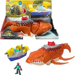 Mattel Fisher-Price Imaginext Jurassic World Rebirth Aquachomp Chase Mosasaurus 18-Inch Dinosaur Toy With 3-Inch Action Figure, 
