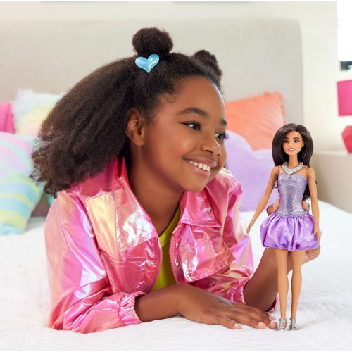 Mattel Barbie Fashionistas Doll 234 In Sequined Purple Dress And Silvery Accessories, Brown Hair FBR37 / HYT92 194735255573