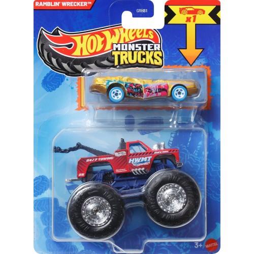 Mattel Hot Wheels Monster Truck & Car, 1:64 Scale Die-Cast Truck & Car (2 Vehicles) Ramblin Wrecker GRH81 / JCG35 194735270217