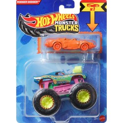 Mattel Hot Wheels Monster Truck & Car, 1:64 Scale Die-Cast Truck & Car (2 Vehicles) Rodger Dodger GRH81 / JCG44 194735270262
