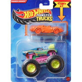 Mattel Hot Wheels Monster Truck & Car, 1:64 Scale Die-Cast Truck & Car (2 Vehicles) Rodger Dodger GRH81 / JCG44 194735270262