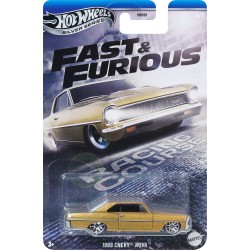 Mattel Hot Wheels Fast & Furious Car, -Themed Toy Car Silver Series Fast & Furious Racing Course 1966 Chevy Nova Gold HNR88 / JB