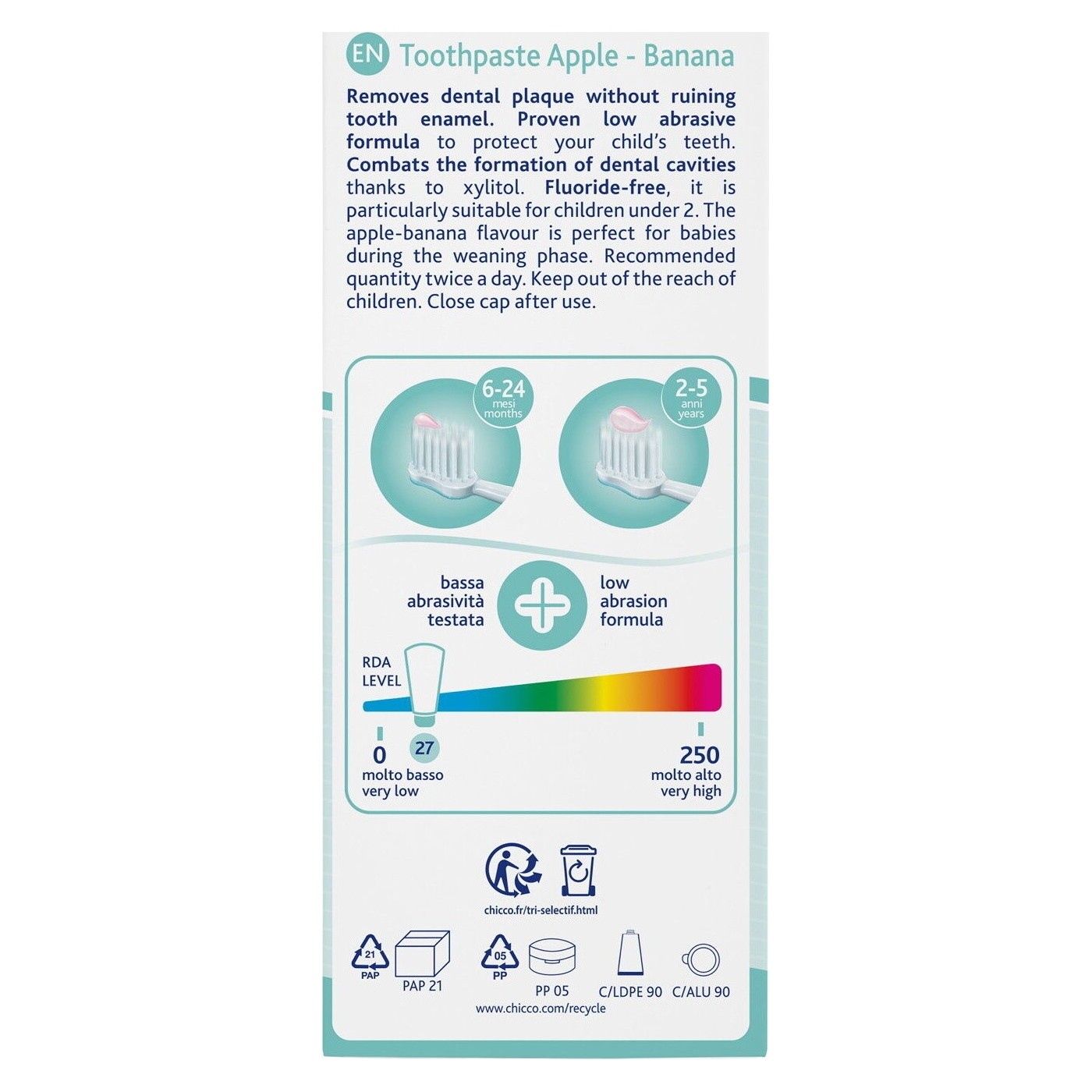 Chicco 50ml Banana Toothpaste 50ml Without Fluoride for 6-24 Months L80 ...