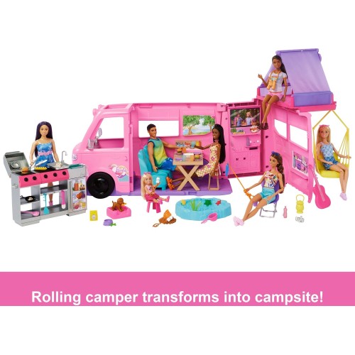 Mattel Barbie Dream Camper Playset With Roof Tent, BBQ Grill With Color-change Feature & 60+ Accessories HRJ78 194735178384