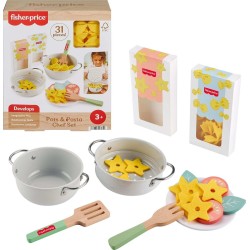 Mattel Fisher-Price  •Preschool Toy Pots & Pasta Chef Set, 31-Piece Pretend Cooking Playset With Play Food & Wood JFG14 19473529