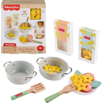 Mattel Fisher-Price  •Preschool Toy Pots & Pasta Chef Set, 31-Piece Pretend Cooking Playset With Play Food & Wood JFG14 19473529