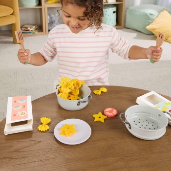Mattel Fisher-Price  •Preschool Toy Pots & Pasta Chef Set, 31-Piece Pretend Cooking Playset With Play Food & Wood JFG14 19473529