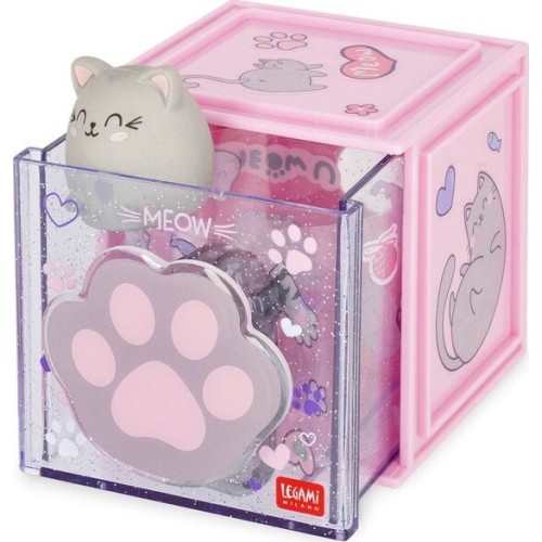 Legami Stackable Desk Storage Box - Cutie Cube - Kitty SBX0003 8052694030315
