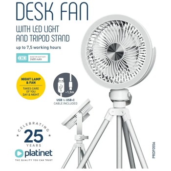 Platinet Ανεμιστήρας Επαναφορτιζόμενος Wireless Desk Fan USB Με Φωτισμό Λευκό PRDF0556 5907595460552