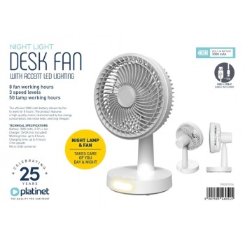 Platinet Wireless Desk Fan USB With Lightning White PRDF0536 PRDF0536 5907595460545