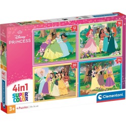 Clementoni παιδικό παζλ 4 in 1 super color disney princess 12-16-20-24 τμχ 1200-21746 8005125217465