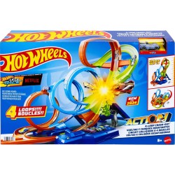 Mattel Hot Wheels Action 4-loop Crash Out Track Set With Motorized Booster & 1:64 Scale Toy Car HXR70 194735237166
