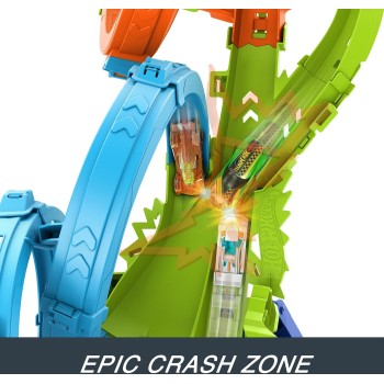 Mattel Hot Wheels Action 4-loop Crash Out Track Set With Motorized Booster & 1:64 Scale Toy Car HXR70 194735237166