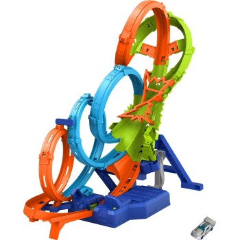 Mattel Hot Wheels Action 4-loop Crash Out Track Set With Motorized Booster & 1:64 Scale Toy Car HXR70 194735237166